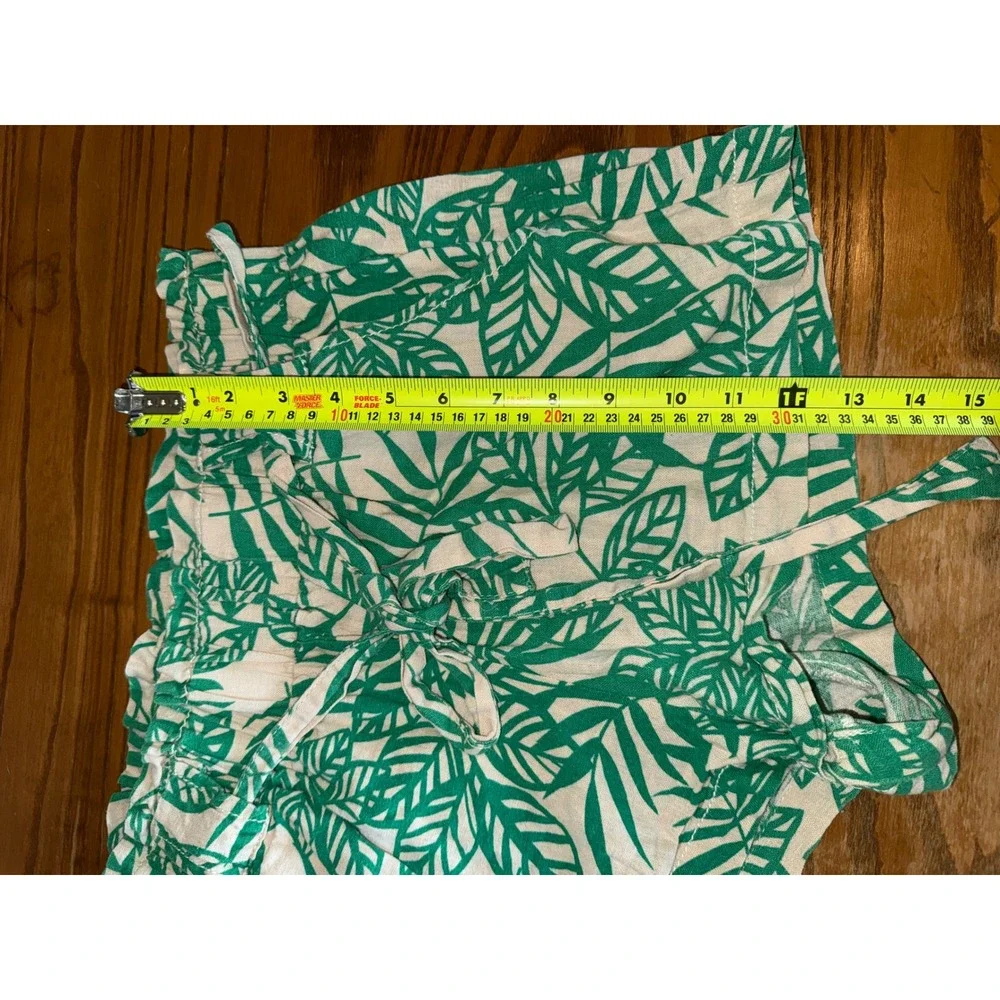 Cali 1850 Green Palm Leaf Linen Blend Paperbag‎ Waist Shorts Small